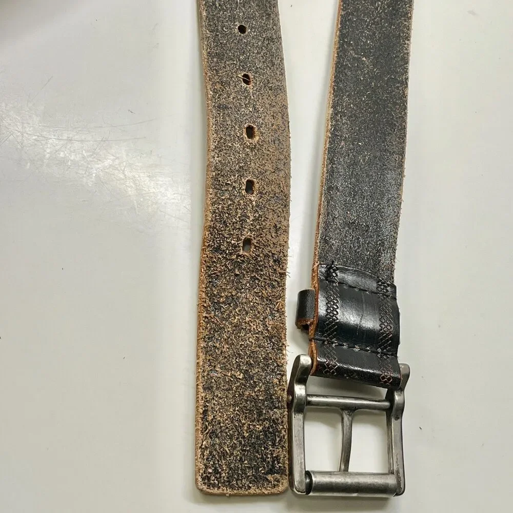 Vtg Calvin Klein Studded Brown Leather Distressed Womens Belt Size M L 34-38